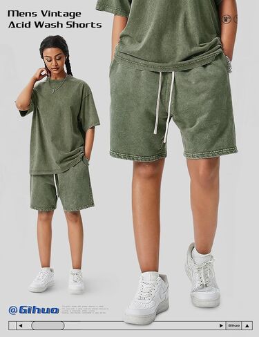 Gihuo Mens Sweat Shorts Cotton Athletic Shorts Vintage Acid Wash Drawstring Workout Shorts in Saudi Arabia