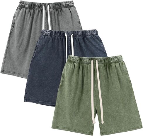 Gihuo Mens Sweat Shorts Cotton Athletic Shorts Vintage Acid Wash Drawstring Workout Shorts in Saudi Arabia
