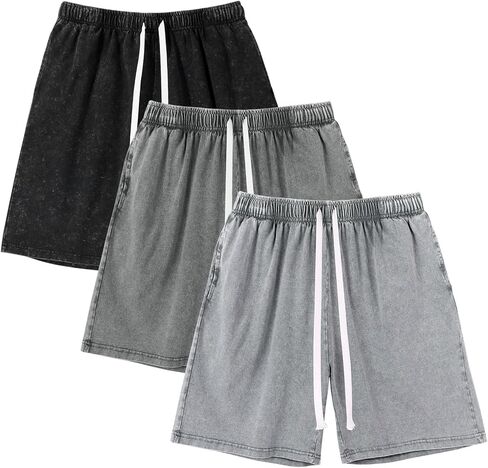 Gihuo Mens Sweat Shorts Cotton Athletic Shorts Vintage Acid Wash Drawstring Workout Shorts in Saudi Arabia