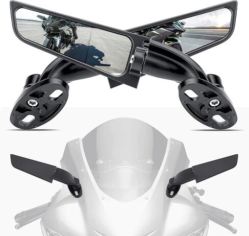 Angle Wing Rearview Mirror, Racing Motorcycle Adjustable Side Rear View Mirrors, For Honda Kawasaki Suzuki Yamaha Universal Stealth Mirror(Black,Plus Lens) in Saudi Arabia