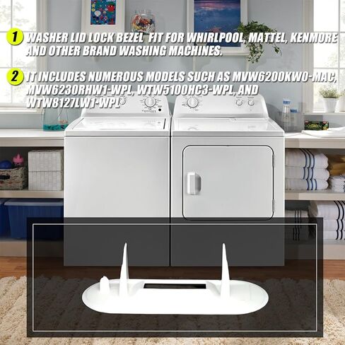 إطار قفل غطاء الغسالة W11545554 مناسب لـ Maytag & Whirlpool - يستبدل W11215078، إطار المقبض المتوافق مع Kenmore، جزء غسالة Maytag البلاستيكي الأبيض WP-W11545554 in Kuwait