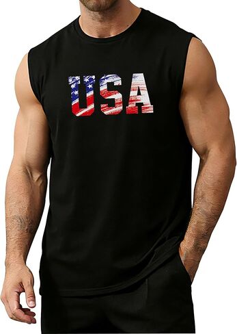 Men American Flag Tank Top Sleeveless Graphic Muscle Tee Gym Workout USA Sleeveless Tee Shirts in Saudi Arabia