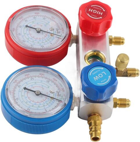 مجموعة قياس تشخيصية متعددة الاتجاهات للتيار المتردد، مجموعة أدوات شحن غاز التبريد لـ R410A R22 R404، صمام كروي مدمج مع قرص سهل القراءة، هيكل من الألومنيوم الصلب، يتضمن 3 ألوان in Kuwait