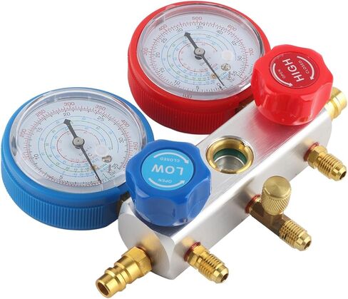 مجموعة قياس تشخيصية متعددة الاتجاهات للتيار المتردد، مجموعة أدوات شحن غاز التبريد لـ R410A R22 R404، صمام كروي مدمج مع قرص سهل القراءة، هيكل من الألومنيوم الصلب، يتضمن 3 ألوان in Kuwait