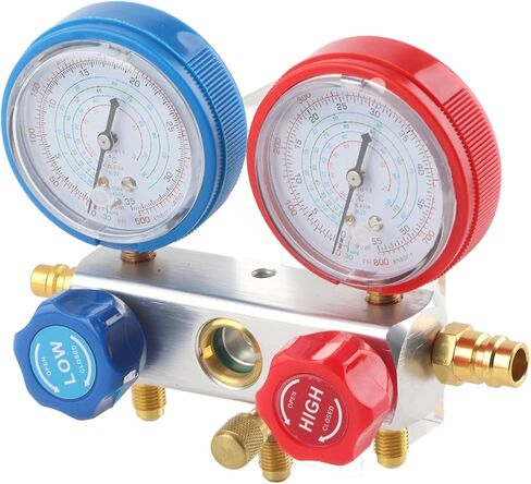 مجموعة قياس تشخيصية متعددة الاتجاهات للتيار المتردد، مجموعة أدوات شحن غاز التبريد لـ R410A R22 R404، صمام كروي مدمج مع قرص سهل القراءة، هيكل من الألومنيوم الصلب، يتضمن 3 ألوان in Kuwait