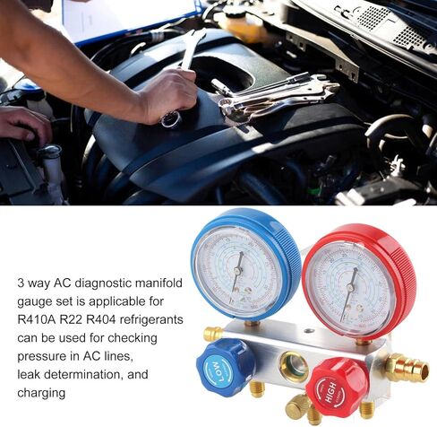 مجموعة قياس تشخيصية متعددة الاتجاهات للتيار المتردد، مجموعة أدوات شحن غاز التبريد لـ R410A R22 R404، صمام كروي مدمج مع قرص سهل القراءة، هيكل من الألومنيوم الصلب، يتضمن 3 ألوان in Kuwait