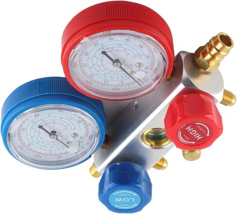 مجموعة قياس تشخيصية متعددة الاتجاهات للتيار المتردد، مجموعة أدوات شحن غاز التبريد لـ R410A R22 R404، صمام كروي مدمج مع قرص سهل القراءة، هيكل من الألومنيوم الصلب، يتضمن 3 ألوان in Kuwait