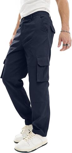 بنطال PLEPAN الرجالي ذو الساق المستقيمة والمطاطة، مناسب بشكل مريح وخفيف الوزن برباط للمشي لمسافات طويلة، سروال عمل تكتيكي in Kuwait