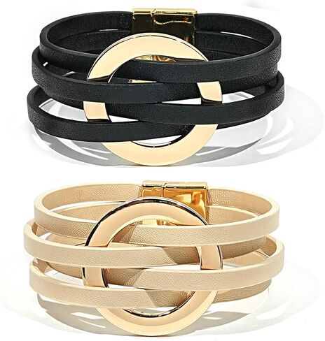 2 Pcs Boho Bracelets for Women with Turquoise Square Crystal Bead Strand Feather Leather Wrap Bracelet with Clasp Boho Jewelry for Women in Saudi Arabia