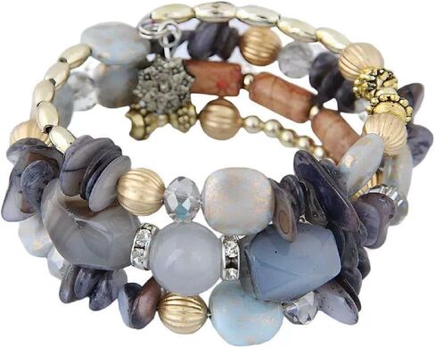 Caiyao Bohemia Multilayer Irregular Agate Beads Charm Bracelets Handmade Vintage Multicolor Crystal Yoga Turquoise Beaded Wrap Bangles Bracelets for Women Boho Ethnic Jewelry Gifts in Saudi Arabia