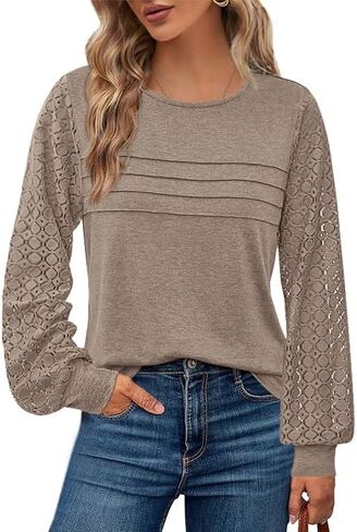 BTFBM Women's Long Sleeve Shirts Dressy Lace Fall Tops 2025 Trendy Business Casual T-Shirts Cute Work Outfits Blouses in Saudi Arabia