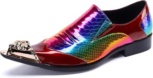 Santimon Mens Metal-Cap Formal Shoes Rainbow Snake Pattern Leather Composite Stitched Details Dress Party Prom Loafers for Men in Saudi Arabia