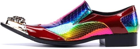 Santimon Mens Metal-Cap Formal Shoes Rainbow Snake Pattern Leather Composite Stitched Details Dress Party Prom Loafers for Men in Saudi Arabia