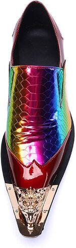 Santimon Mens Metal-Cap Formal Shoes Rainbow Snake Pattern Leather Composite Stitched Details Dress Party Prom Loafers for Men in Saudi Arabia