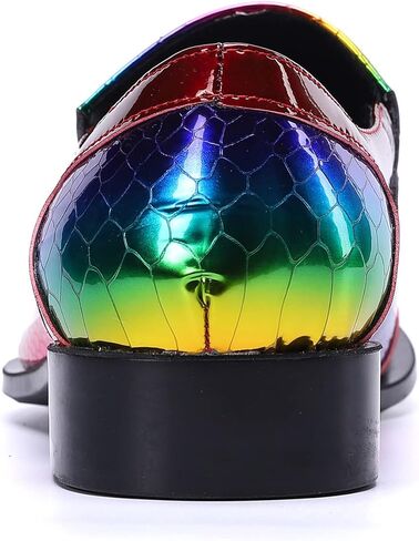Santimon Mens Metal-Cap Formal Shoes Rainbow Snake Pattern Leather Composite Stitched Details Dress Party Prom Loafers for Men in Saudi Arabia