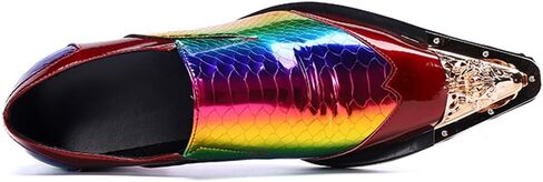 Santimon Mens Metal-Cap Formal Shoes Rainbow Snake Pattern Leather Composite Stitched Details Dress Party Prom Loafers for Men in Saudi Arabia