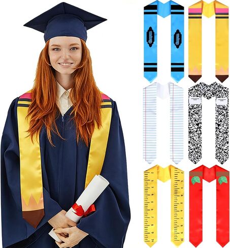 Hercicy 6 Pcs Teacher Graduation Stole Class of 2026 Teacher Graduation Sash Gift Pencil Apple Crayon Composition Notebook Ruler College Grad Sashes in Saudi Arabia