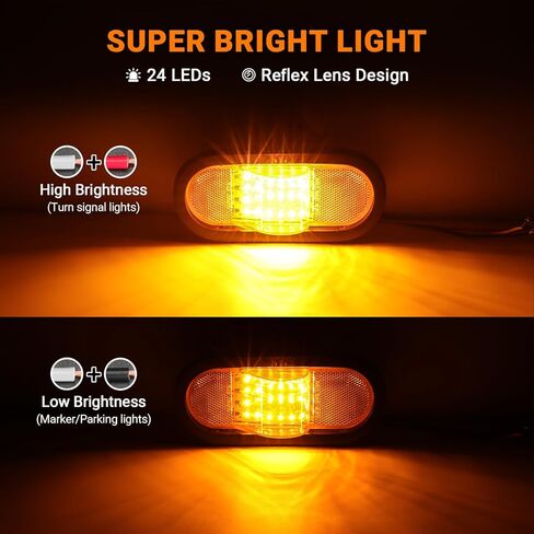 4 قطع 6.5 بوصة بيضاوية LED مصابيح جانبية 24 LED إشارة منتصف الانعطاف أضواء علامة كهرمانية مع عدسة عاكسة، حلقة مطاطية محكمة الغلق 6 بوصة LED علامة منتصف السفينة وأضواء إشارة الانعطاف لمقطورات نصف الشاحنات RVs in Kuwait