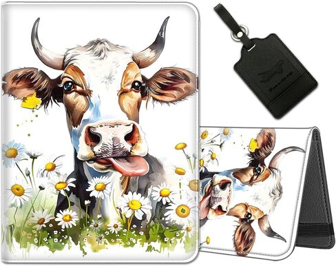 Passport Holder for Travel with Luggage Tag, PU Leather Passport Wallet with RFID Blocking for Women Men, Multi Card Slot Passport Cover Case, Highland Cow Cute Leopard Bow Baby Cow in Saudi Arabia
