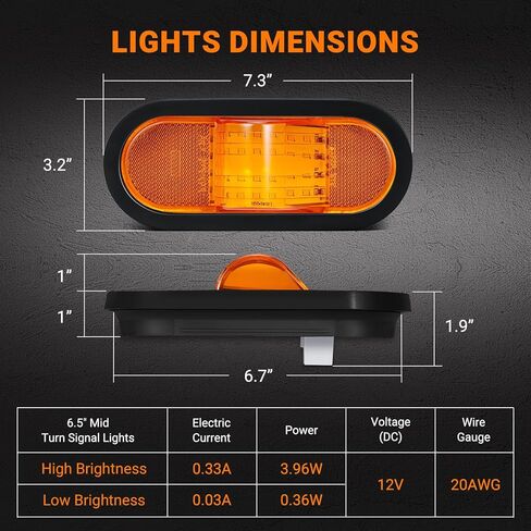 4 قطع 6.5 بوصة بيضاوية LED مصابيح جانبية 24 LED إشارة منتصف الانعطاف أضواء علامة كهرمانية مع عدسة عاكسة، حلقة مطاطية محكمة الغلق 6 بوصة LED علامة منتصف السفينة وأضواء إشارة الانعطاف لمقطورات نصف الشاحنات RVs in Kuwait