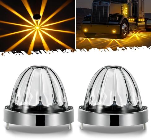Partsam 2Pcs Glass Lens Watermelon Strobe Lights, Amber LED Turn Signal Marker Light Suitable for 10-30V Vehicles, Semi Trucks, Trucks, Pickup, Off-road, Aluminum Alloy Base，IP65 Waterproof in Saudi Arabia