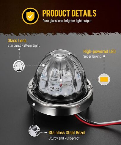 Partsam 2Pcs Glass Lens Watermelon Strobe Lights, Amber LED Turn Signal Marker Light Suitable for 10-30V Vehicles, Semi Trucks, Trucks, Pickup, Off-road, Aluminum Alloy Base，IP65 Waterproof in Saudi Arabia