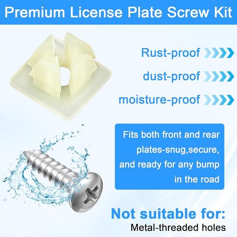 30 Set License Plate Screw Inserts,License Plate Mounting Kit Stainless Steel Screws Nylon Inserts Fastener Set Bracket Clip Fasteners for Cars Trucks Motorcycles Frames in Saudi Arabia