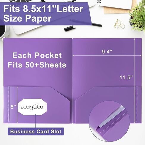 BOOMIBOO Colored Plastic Folders with Pockets (7 Pack, Assorted Bright Colors), Durable Heavy Duty File Folders with Business Card Slot, 2 Pocket Folders for Schoolwork & Office,Letter Size in Saudi Arabia