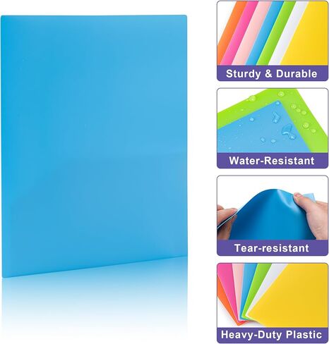 BOOMIBOO Colored Plastic Folders with Pockets (7 Pack, Assorted Bright Colors), Durable Heavy Duty File Folders with Business Card Slot, 2 Pocket Folders for Schoolwork & Office,Letter Size in Saudi Arabia
