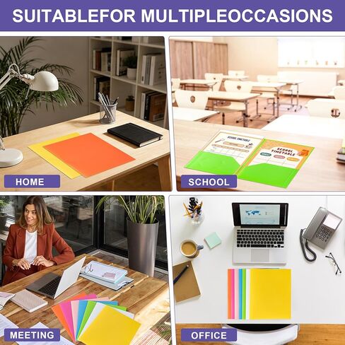 BOOMIBOO Colored Plastic Folders with Pockets (7 Pack, Assorted Bright Colors), Durable Heavy Duty File Folders with Business Card Slot, 2 Pocket Folders for Schoolwork & Office,Letter Size in Saudi Arabia