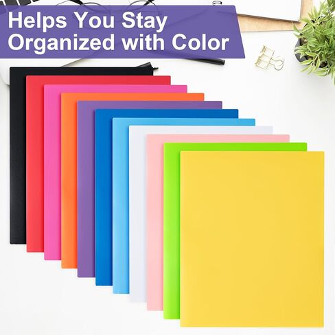 BOOMIBOO Colored Plastic Folders with Pockets (7 Pack, Assorted Bright Colors), Durable Heavy Duty File Folders with Business Card Slot, 2 Pocket Folders for Schoolwork & Office,Letter Size in Saudi Arabia