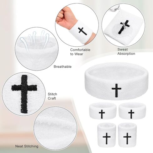 5 Pcs Cross Sweatband Set Sports Bicep Bands Headband and Wristband Set Cross Grip Socks Religious Wicking Athletic Sport Accessories for Men Women Football Baseball Sports Activities in Saudi Arabia