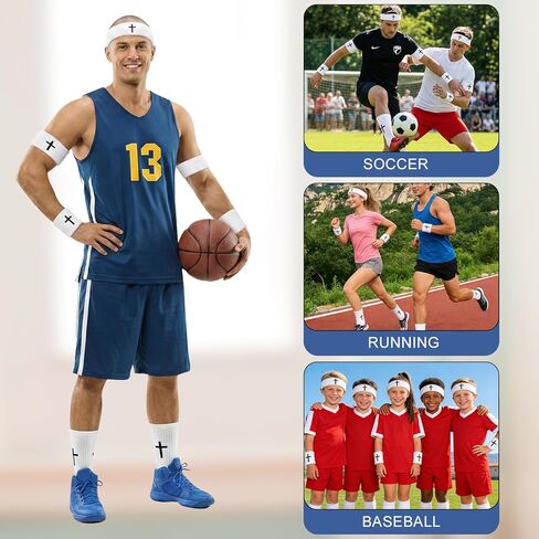 5 Pcs Cross Sweatband Set Sports Bicep Bands Headband and Wristband Set Cross Grip Socks Religious Wicking Athletic Sport Accessories for Men Women Football Baseball Sports Activities in Saudi Arabia