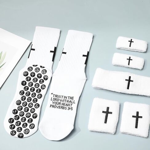 5 Pcs Cross Sweatband Set Sports Bicep Bands Headband and Wristband Set Cross Grip Socks Religious Wicking Athletic Sport Accessories for Men Women Football Baseball Sports Activities in Saudi Arabia