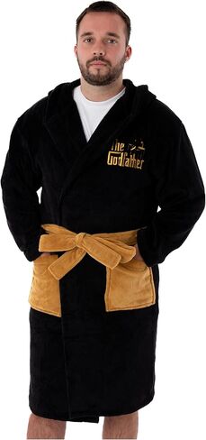 The Godfather Mens Hooded Bathrobe | Adults Black Film Dressing Gown | Don Fleece Loungewear Bathrobe Corleone Family Crest in Saudi Arabia