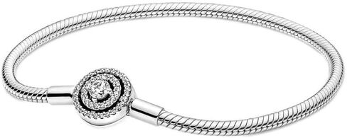 Pandora Moments Halo Clasp Snake Chain Bracelet - Charm Bracelet for Women - Compatible Moments Charms - Features Sterling Silver & Cubic Zirconia - Mother's Day Gift with Gift Box - 6.7" in Kuwait
