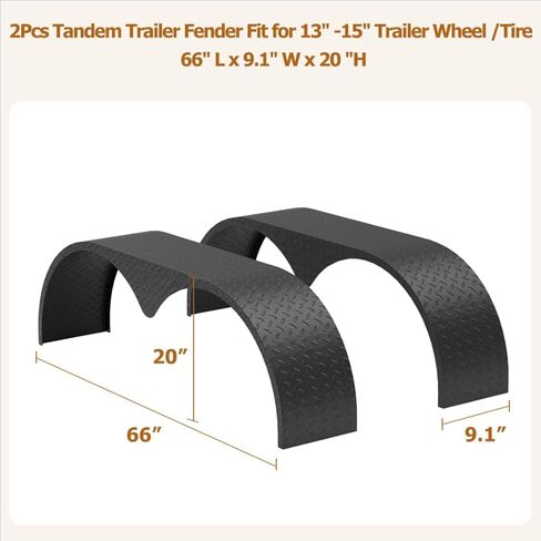 2Pcs 66" x 9.1" x 20" Tandem Round Trailer Fenders, Steel Tandem Trailer Fender Double Axle Compatible with 13-15 Inch Wheels in Kuwait