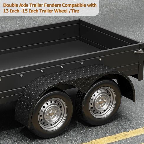 2Pcs 66" x 9.1" x 20" Tandem Round Trailer Fenders, Steel Tandem Trailer Fender Double Axle Compatible with 13-15 Inch Wheels in Kuwait