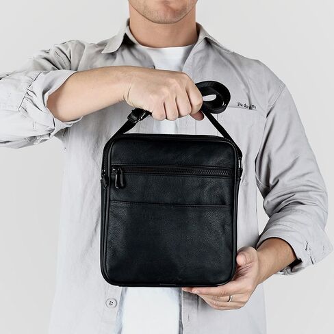 NIUCUNZH Genuine Leather Men's Crossbody Shoulder Bag Black Small Purse Messenger Satchel for Work Business Travel in Kuwait