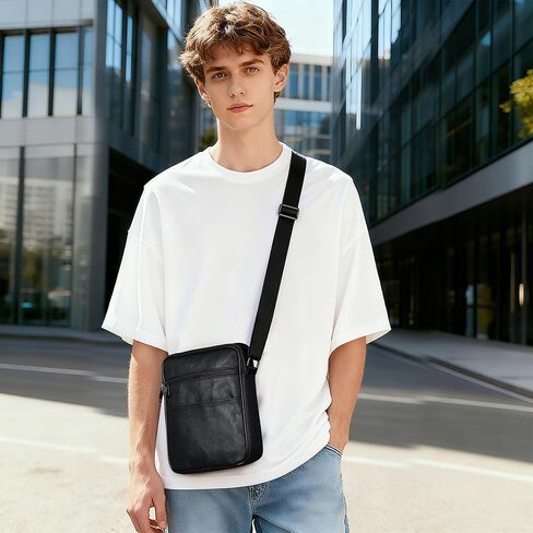 NIUCUNZH Genuine Leather Men's Crossbody Shoulder Bag Black Small Purse Messenger Satchel for Work Business Travel in Saudi Arabia
