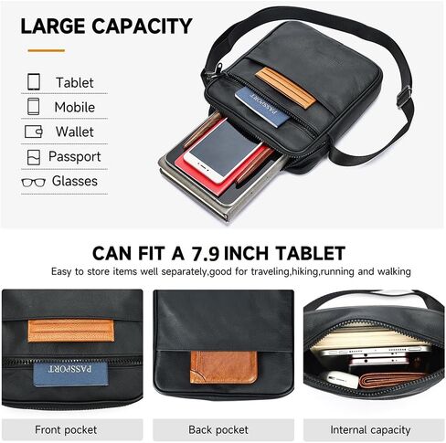 NIUCUNZH Genuine Leather Men's Crossbody Shoulder Bag Black Small Purse Messenger Satchel for Work Business Travel in Kuwait
