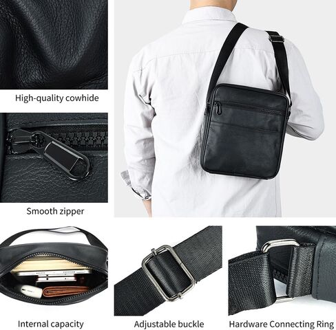 NIUCUNZH Genuine Leather Men's Crossbody Shoulder Bag Black Small Purse Messenger Satchel for Work Business Travel in Saudi Arabia