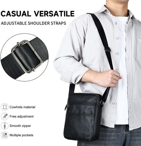 NIUCUNZH Genuine Leather Men's Crossbody Shoulder Bag Black Small Purse Messenger Satchel for Work Business Travel in Saudi Arabia