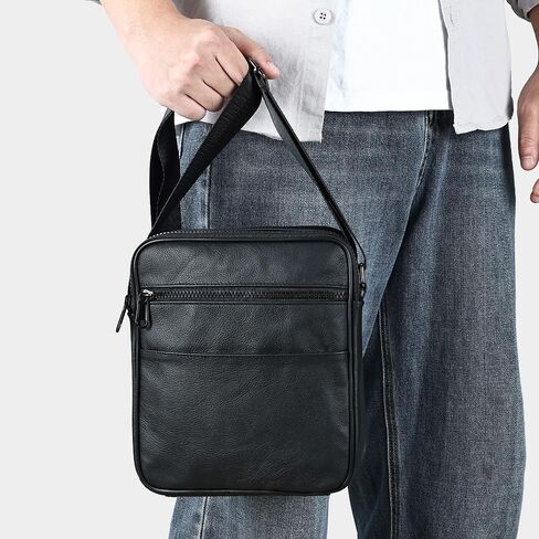 NIUCUNZH Genuine Leather Men's Crossbody Shoulder Bag Black Small Purse Messenger Satchel for Work Business Travel in Saudi Arabia