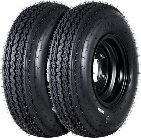 مجموعة من 2 إطارات مقطورة مقاس 4.80-12 480x12 4.80x12 480-12 مع حواف سوداء مقاس 12 بوصة، و4 عروات على نمط مسمار مقاس 4 بوصات، نطاق تحميل C 6PR، استبدال شديد التحمل للمرافق والقوارب والتخييم ومقطورات البضائع in Saudi Arabia