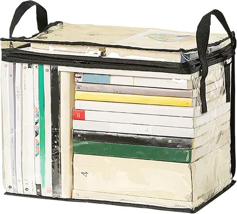 أكياس تخزين الكتب الشفافة، منظم الكتب الهزلية البلاستيكية، حقيبة عرض الكتب القابلة للطي مع غطاء ومقبض رفع مناسبة للكتب والألعاب، مقاس 38 × 24 × 32 سم / 15 × 9 × 13 بوصة in Kuwait
