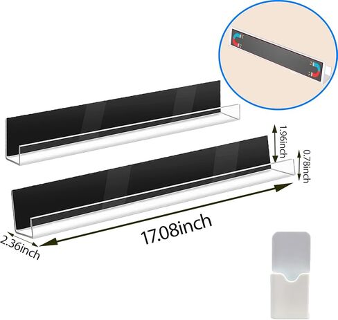 2 Pack Super Magnetic Book Shelf Floating Bookshelves for Refrigerators，Whiteboards and Folders 17 Inch Clear Magnetic Shelf Holds 12 Lbs in Saudi Arabia