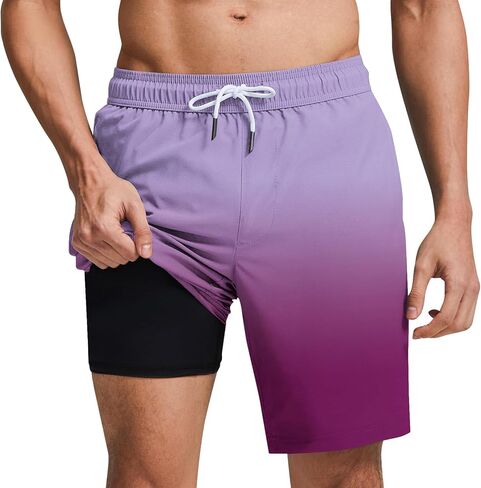 Swimming Trunks for Men Board Shorts Swimwear with Liner 2 in 1 Summer Bathing Suit Comfy Beach Shorts with Pockets in Saudi Arabia