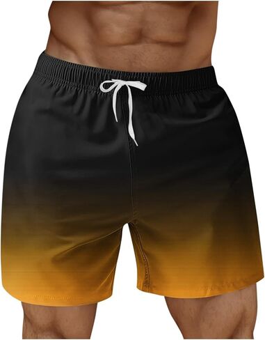 Men's Gradient Beach Shorts with Side Pockets, Elastic Drawstring Waist Casual Swim Trunks for Summer Vacation in Saudi Arabia