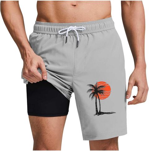Mens Swim Trunks Hawaiian Bathing Suit Drawstring Beach Shorts with Pockets Lightweight Printed Board Shorts Swimwear in Saudi Arabia